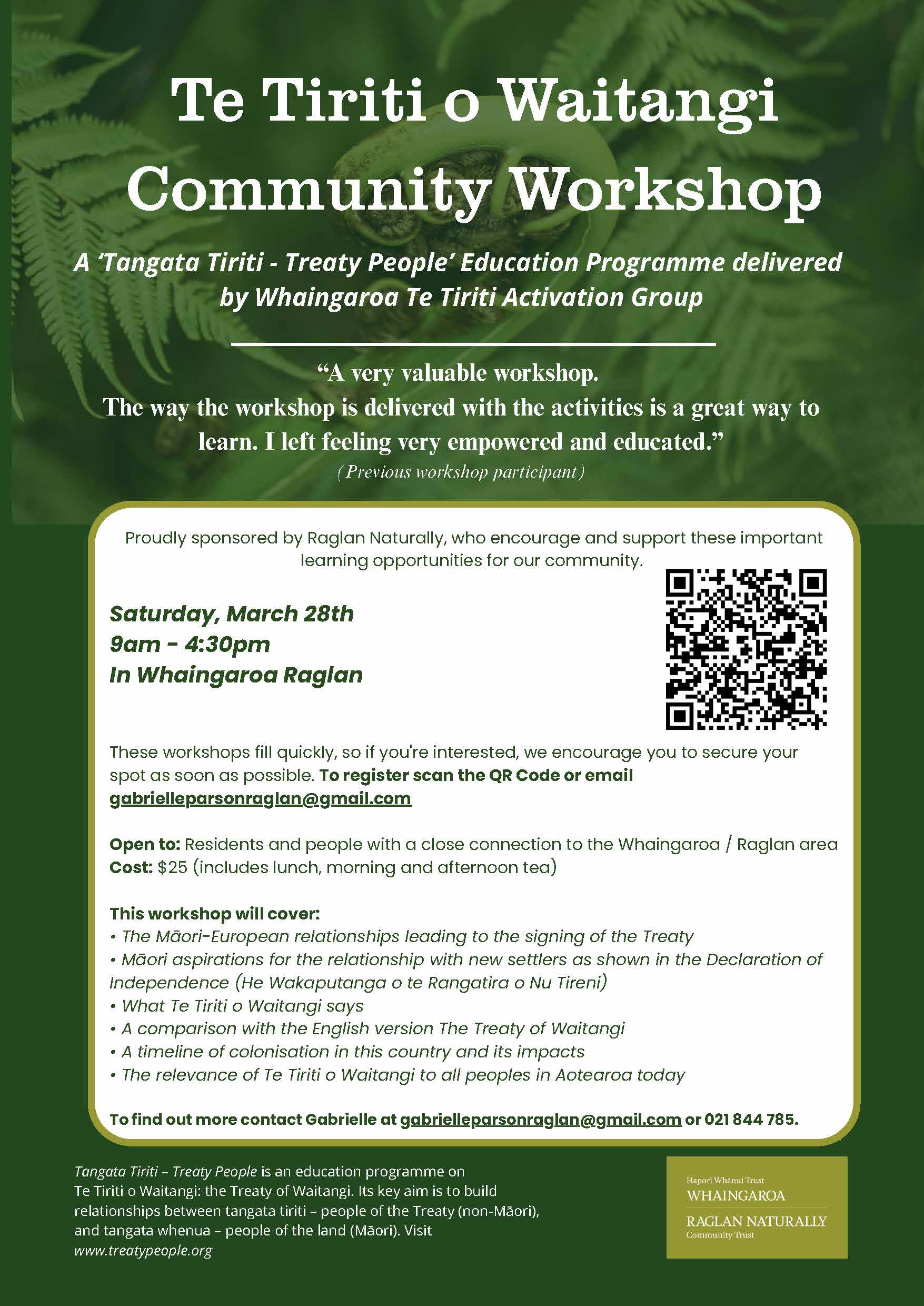 Poster Upcoming Workshop New Understandings of Te Tiriti o Waitangi 130226