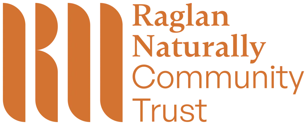 Logo of Raglan Naturally Community Trust featuring stylized orange letters 'R' and 'M' with the trust's name beside it in a modern font.