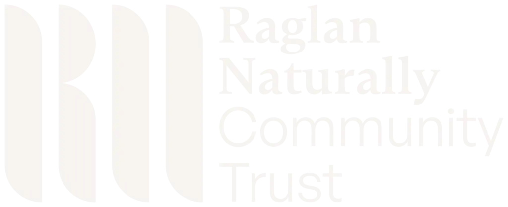Raglan Naturally Community Trust logo featuring stylized initials "R" and "M" in white on a black background.