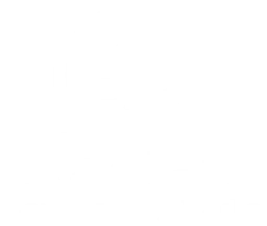 White logo of Raglan Community Radio featuring headphones surrounding a mountain and river design, set against a black background.